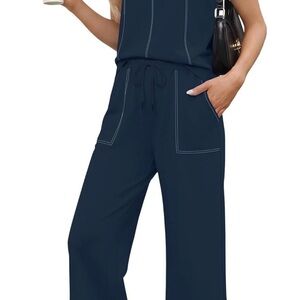 Navy Two-Piece Set Sleeveless Top & Wide-Leg Cropped Pants | Size S NWT